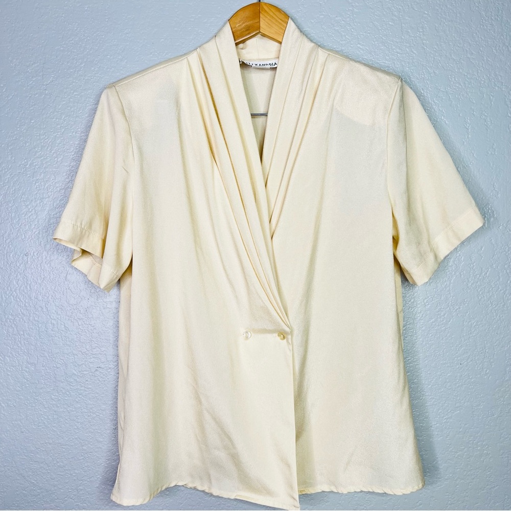 Alexandia Vintage Silky Ivory Blouse with Button Detail sz 8